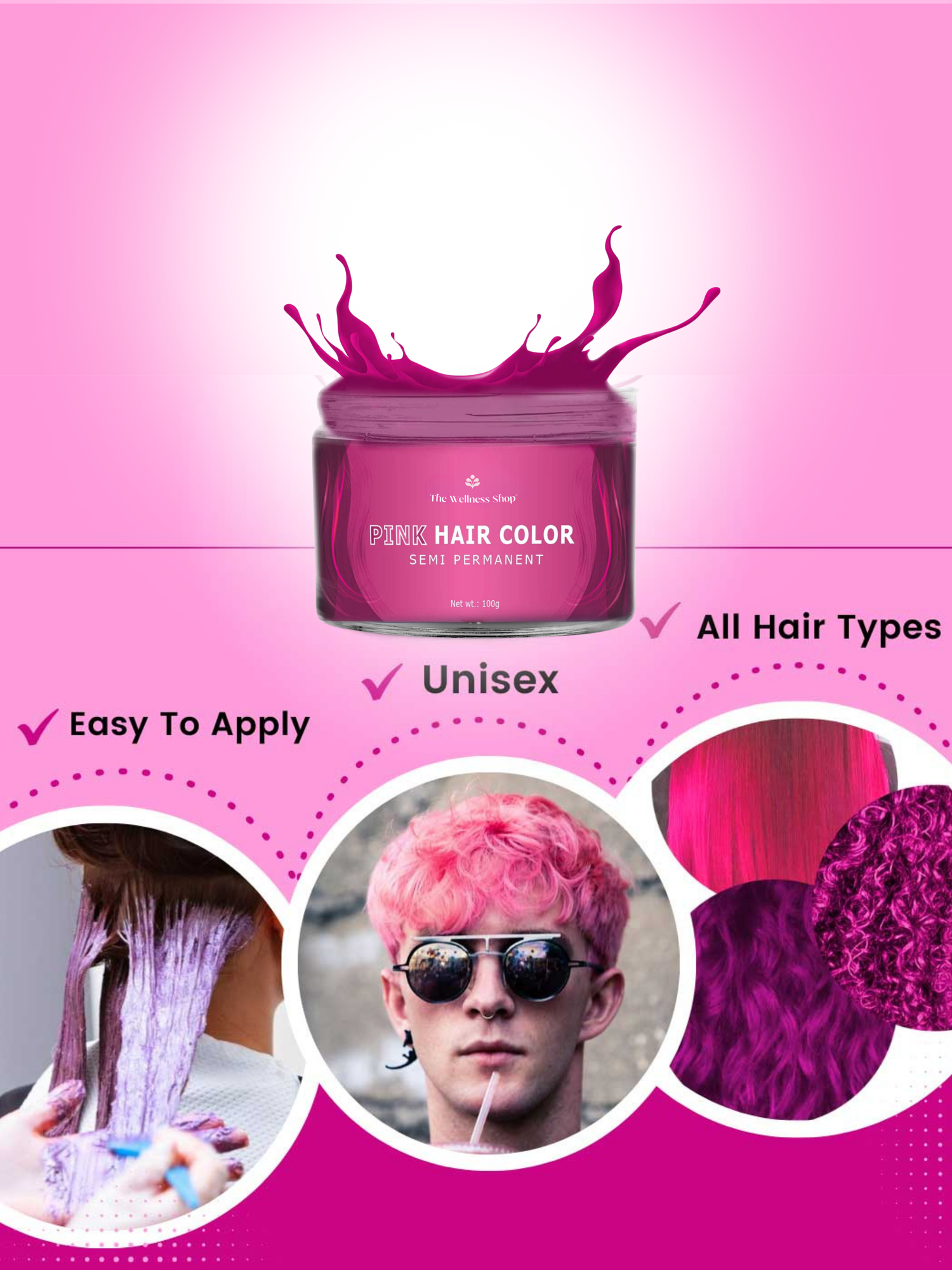 CANDY PINK SEMI PERMANENT HAIR COLOUR + BLEACHING KIT (VEGAN, NO AMMONIA, NO PARABEN)