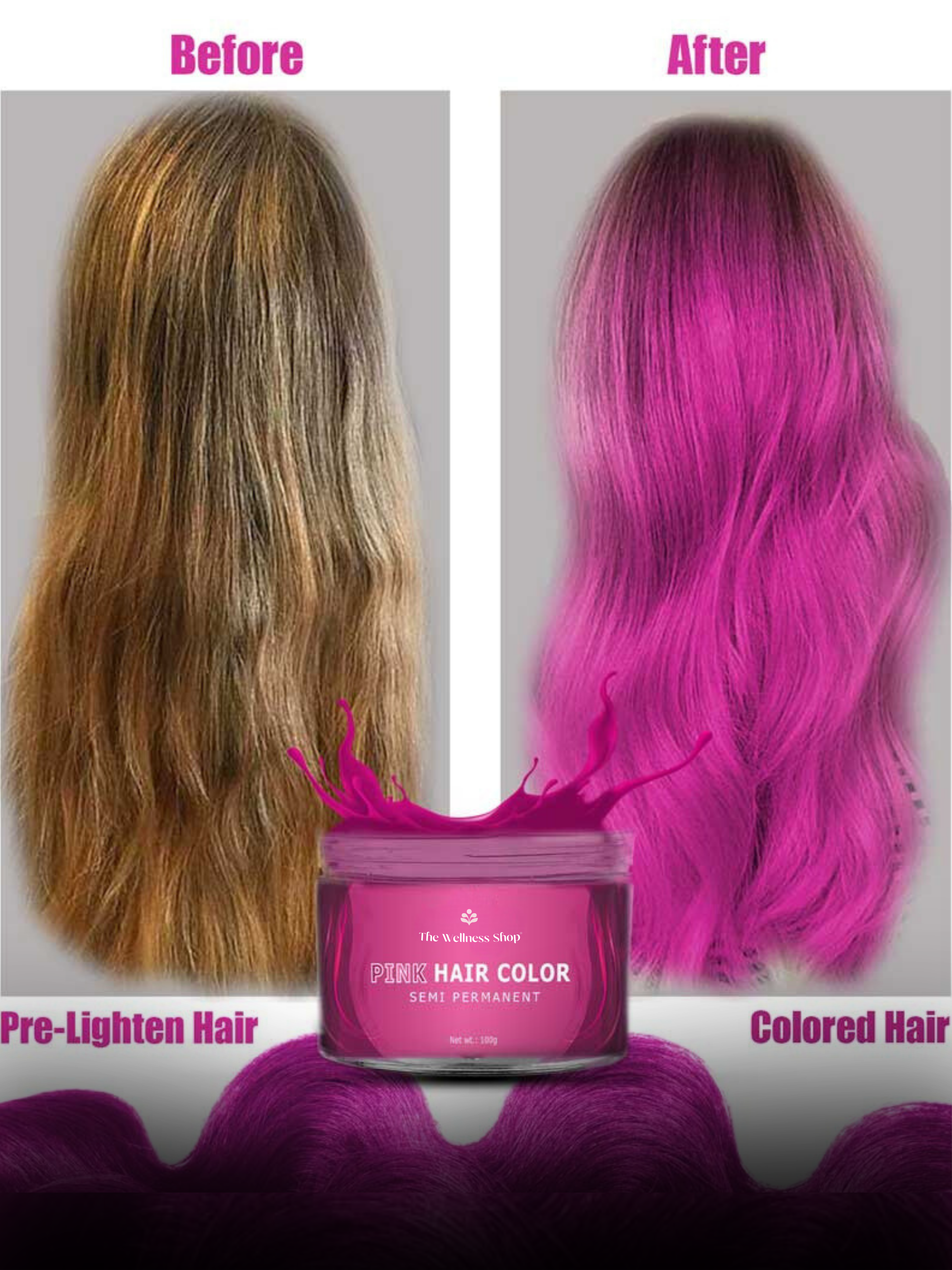 CANDY PINK SEMI PERMANENT HAIR COLOUR + BLEACHING KIT (VEGAN, NO AMMONIA, NO PARABEN)