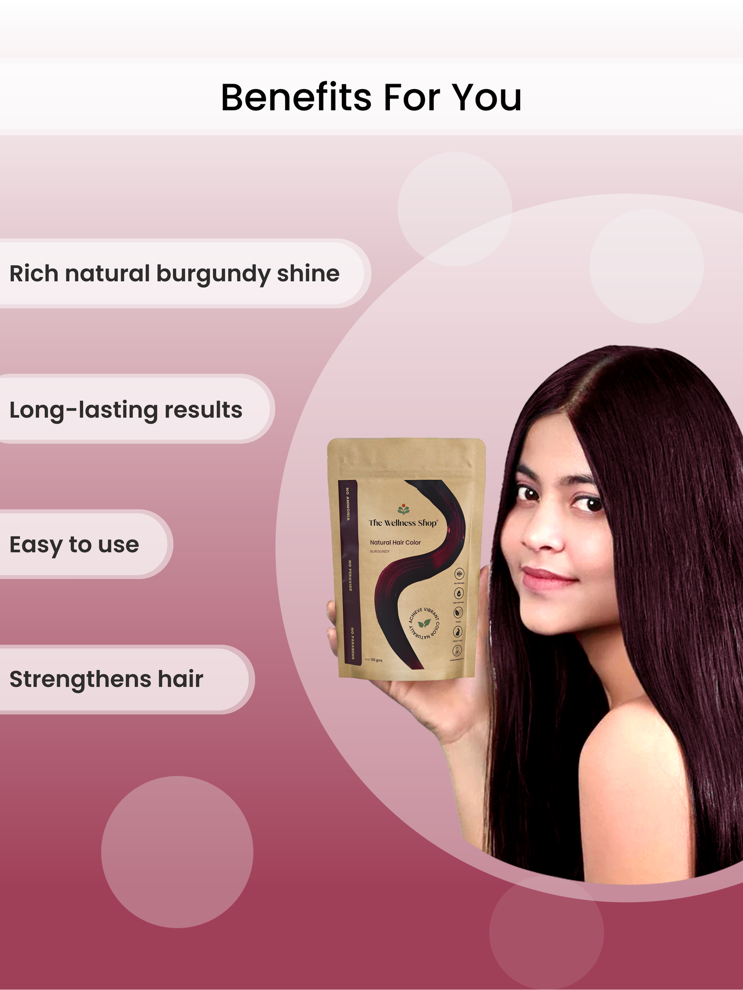 NATURAL BURGUNDY HAIR COLOUR ( NO AMMONIA, PREMIUM QUALITY, LASTS 3 WEEKS)