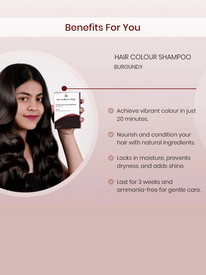 INSTANT BURGUNDY HAIR COLOURING SHAMPOO + CONDITIONER (NO PARABEN , NO AMMONIA , LASTS 3-4 WEEKS)