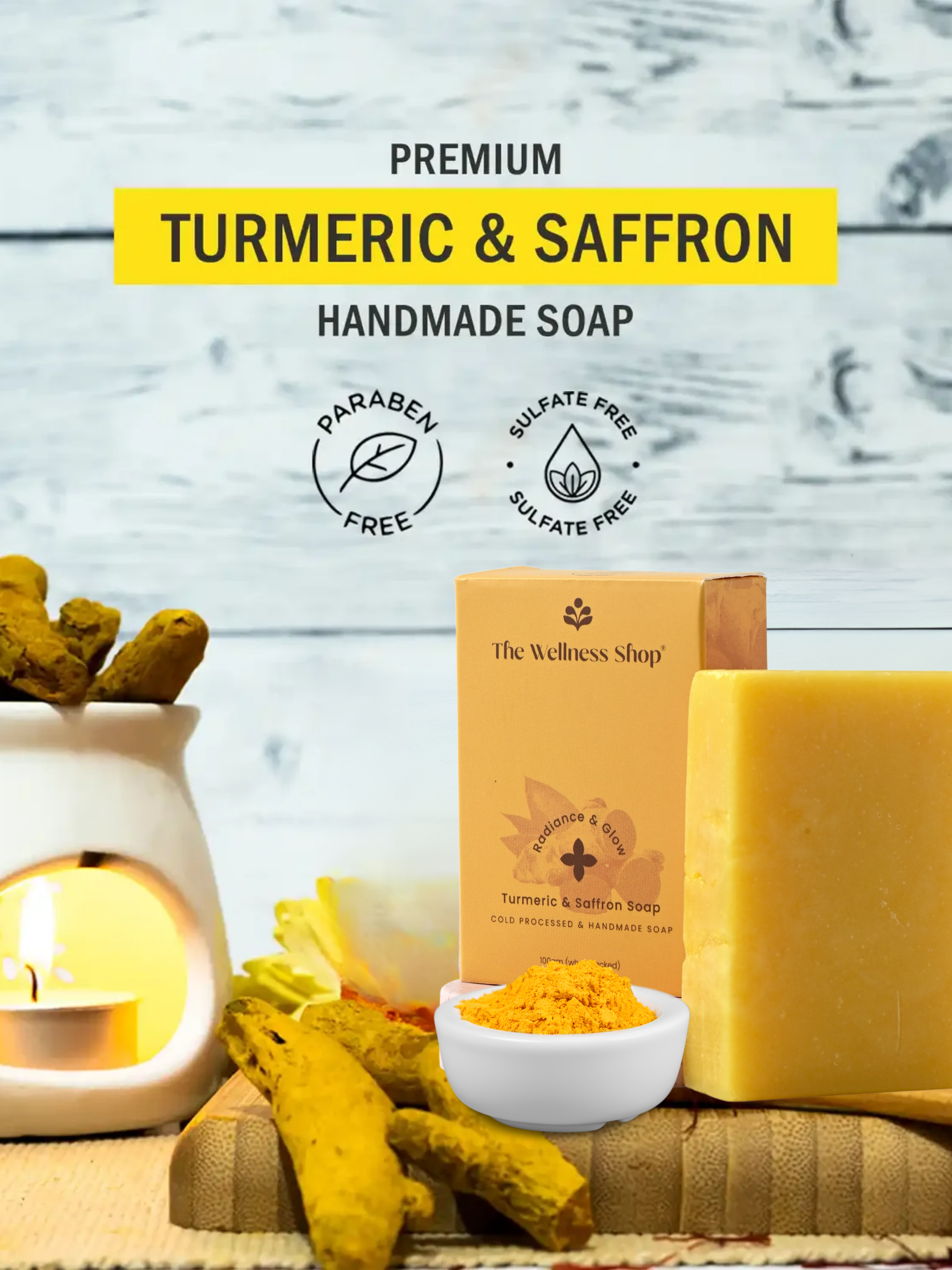 PREMIUM TURMERIC &amp; SAFFRON HANDMADE SOAP ( PARABEN &amp; SULPHATE FREE )