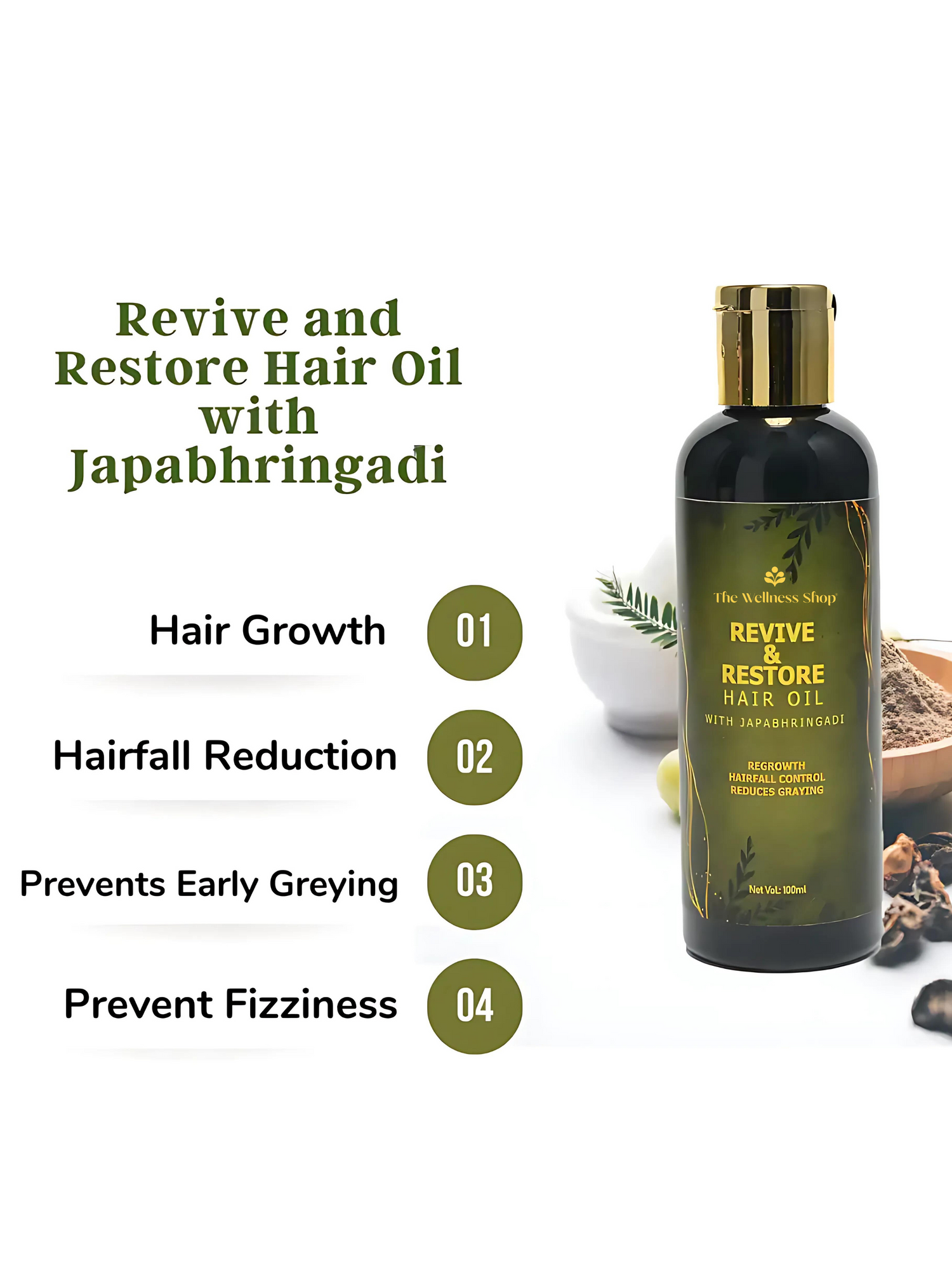 REVIVE AND RESTORE HAIR OIL WITH JAPABHRINGADI (PREVENT PREMATURE GREYING &amp; ADDS SHINE)