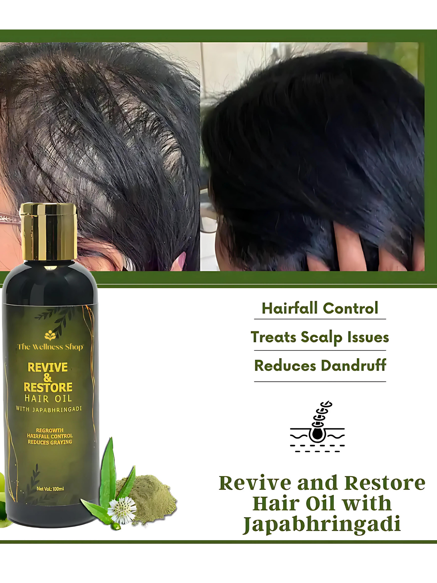 REVIVE AND RESTORE HAIR OIL WITH JAPABHRINGADI (PREVENT PREMATURE GREYING &amp; ADDS SHINE)