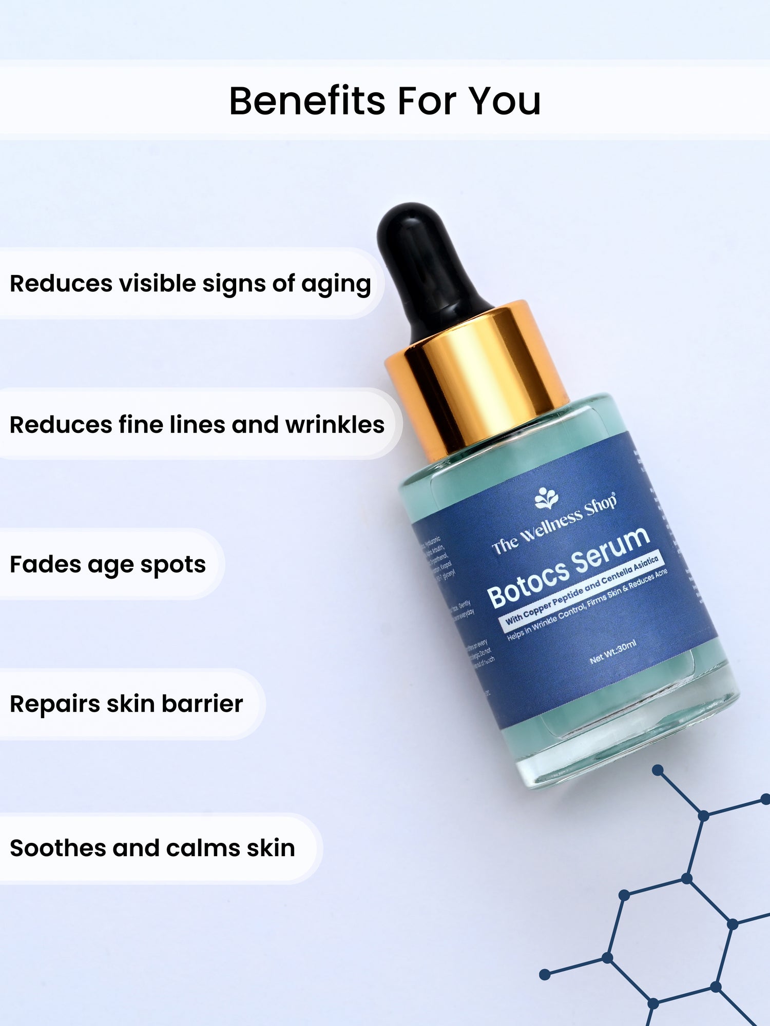 BOTOCS ANTI AGING SERUM WITH COPPER PEPTIDES &amp; CENTELLA ASIATICA, LIGHTENS AGE SPOTS, REDUCES FINE LINES, BARRIER PROTECT