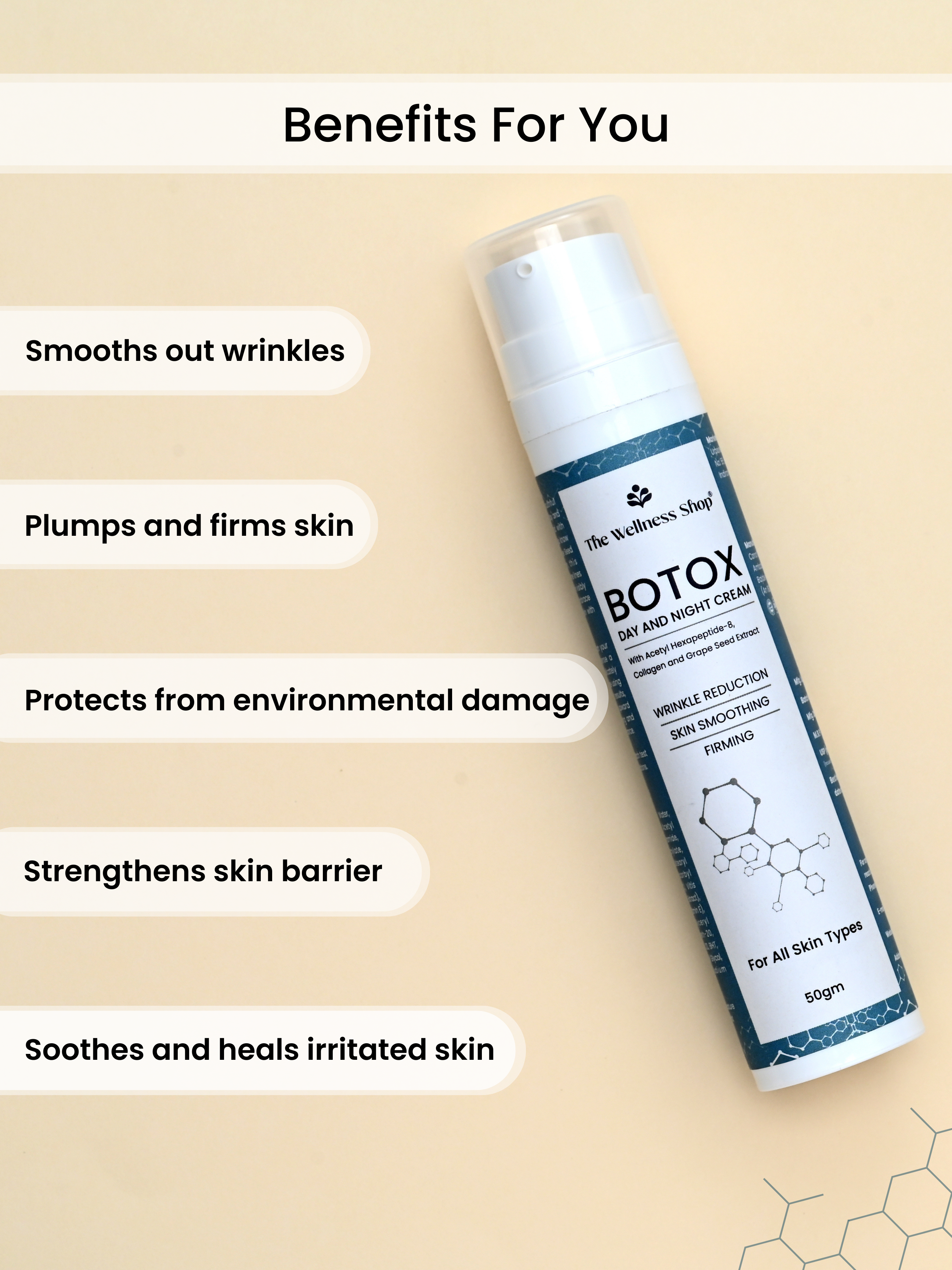 BOTOCS DAY &amp; NIGHT CREAM WITH PEPTIDES, COLLAGEN &amp; GRAPE SEED EXTRACT FOR FINE LINES REDUCTION, BARRIER PROTECT AND FIRMS SKIN