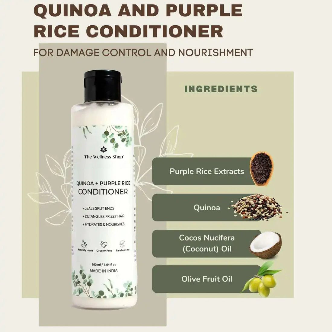 QUINOA AND PURPLE RICE CONDITIONER FOR DAMAGE CONTROL &amp; NOURISHMENT (NO PARABEN, NO SULPHATE)