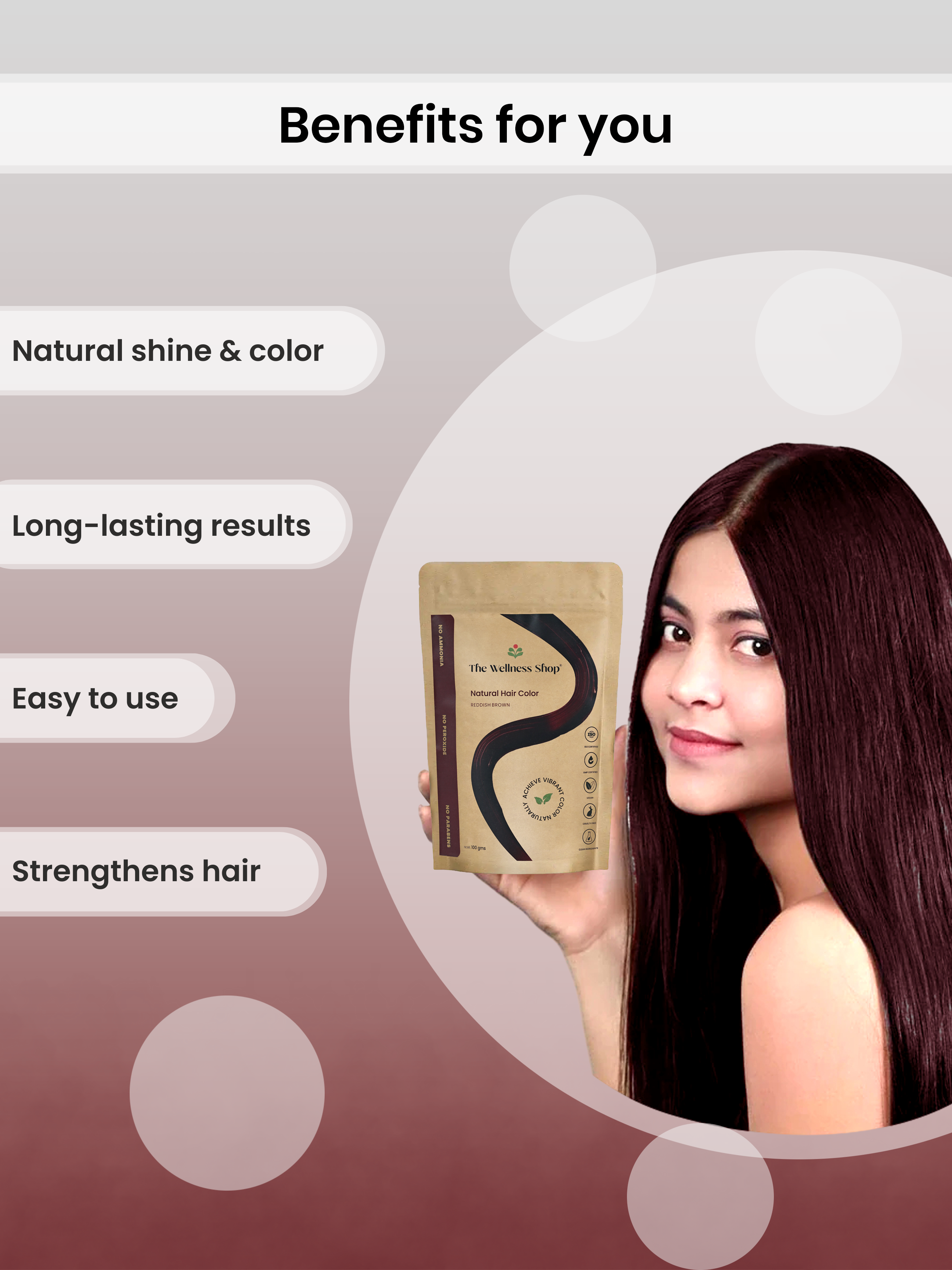 NATURAL REDDISH BROWN HAIR COLOUR ( NO AMMONIA, PREMIUM QUALITY, LASTS 3 WEEKS)