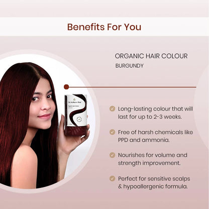 ORGANIC BURGUNDY HAIR COLOUR (HENNA BASED, PREMIUM QUALITY, NO PPD, NO AMMONIA, LASTS 2-3 WEEKS)